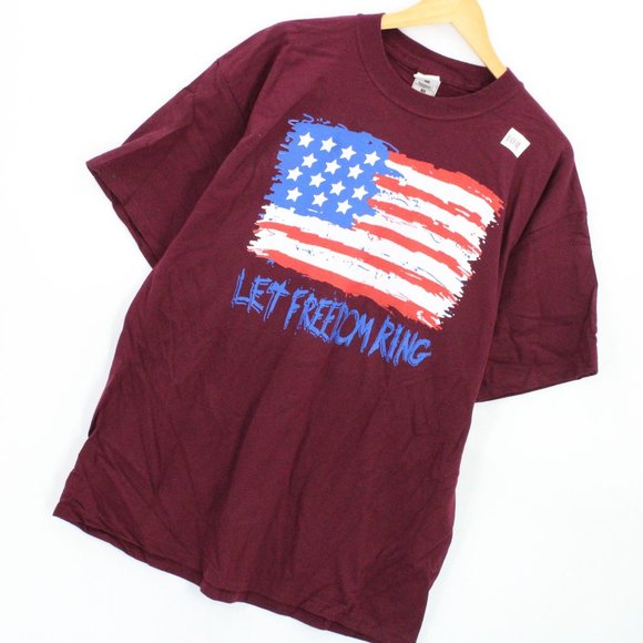 Vintage Gold Basicss Label T-Shirt Men's Burgundy Big USA Flag Graphic XL 90's - Picture 3 of 8